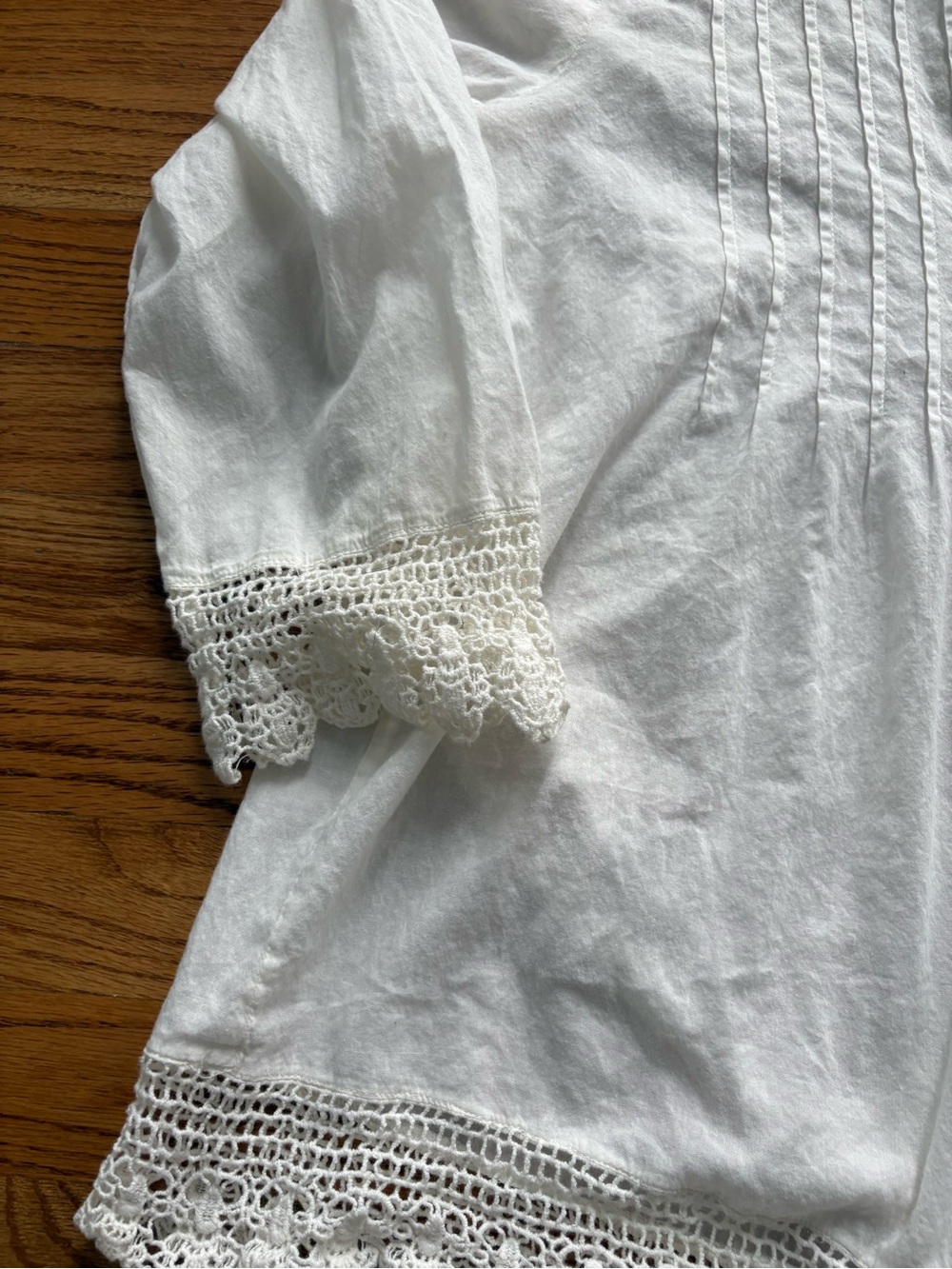 intro. White Crochet-Trim Button-Front Peasant Blouse - Picture 3 of 5